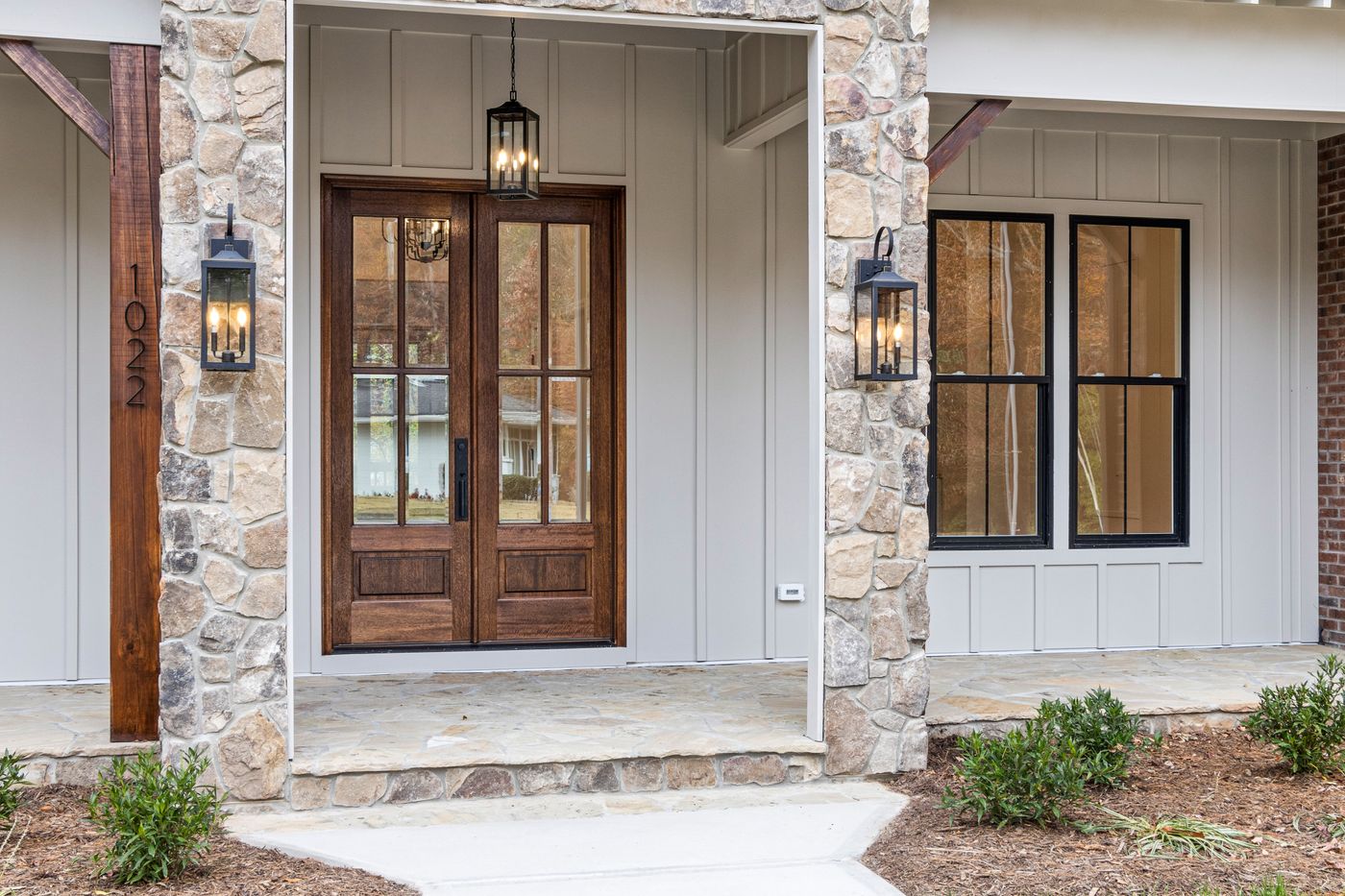 New entry doors with lantern lighting