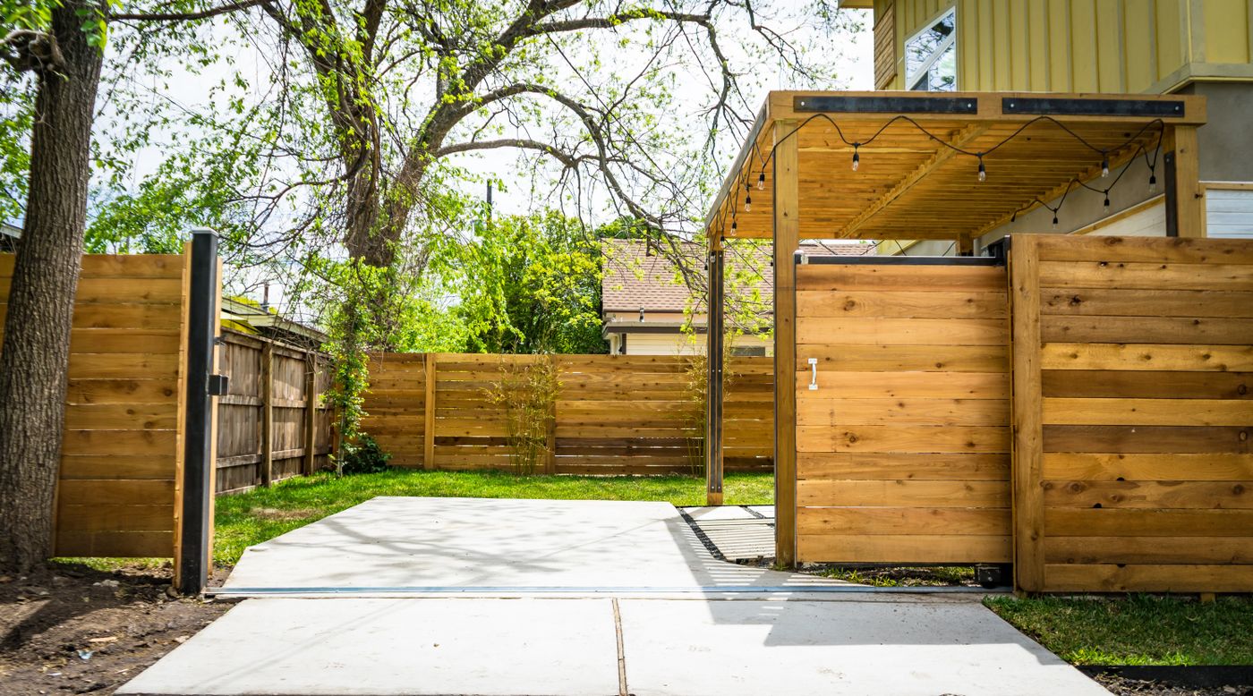 Cedar privacy fence with custom gate